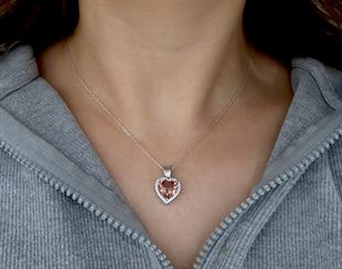 925 Ayar Gümüş Pırlanta Montür Zultanit Taş Kalp Kolye