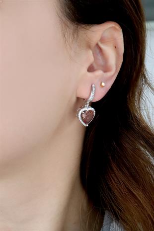 925 Ayar Gümüş Pırlanta Montür Zultanit Taş Kalp Küpe