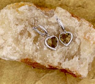 925 Ayar Gümüş Pırlanta Montür Zultanit Taş Kalp Küpe