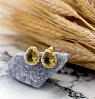 925 Ayar Gümüş Pırlanta Montür Zultanit Büyük Damla Taşlı Küpe