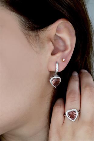 925 Ayar Gümüş Pırlanta Montür Zultanit Taş Kalp Takı Seti