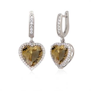 925 Ayar Gümüş Pırlanta Montür Zultanit Taş Kalp Takı Seti