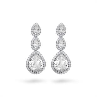 925 Ayar Gümüş Pırlanta Montürlü Beyaz Damla Taşlı Küpe