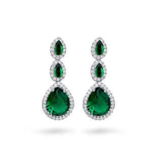 925 Ayar Gümüş Pırlanta Montürlü Zümrüt Damla Taşlı Küpe