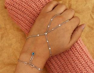 925 Ayar Gümüş Pullu Zincirli Nazar Detaylı Şahmeran