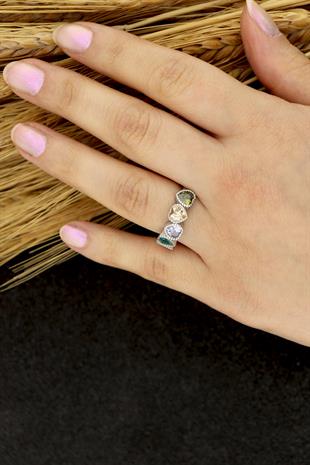 925 Ayar Gümüş Rainbow Sıralı Kalp Yüzük