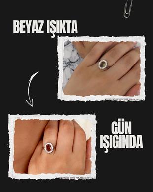 925 Ayar Gümüş Renk Değiştiren Zultanit Oval Taşlı Anturaj Yüzük