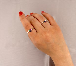 925 Ayar Gümüş Renkli Taşlı Cemre Yüzük