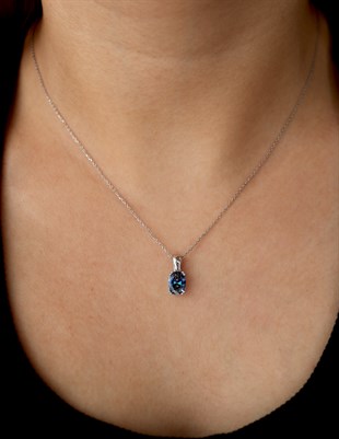 925 Ayar Gümüş Rodyumlu Tanzanit Oval Taş Kolye