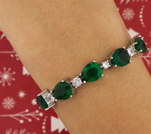 925 Ayar Gümüş Rodyum Kaplama Asansörlü Damla Taş Bileklik