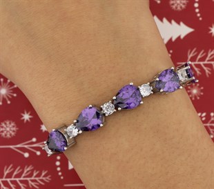 925 Ayar Gümüş Rodyum Kaplama Asansörlü Damla Taş Bileklik