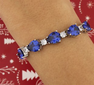 925 Ayar Gümüş Rodyum Kaplama Asansörlü Damla Taş Bileklik