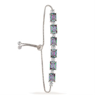 925 Ayar Gümüş Rodyum Kaplama Asansörlü Mistik Topaz Baget Bileklik