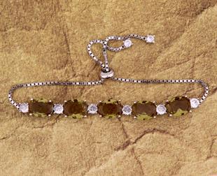 925 Ayar Gümüş Rodyum Kaplama Asansörlü Zultanit Oval Taş Bileklik