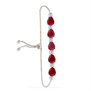 925 Ayar Gümüş Rodyum Kaplama Asansörlü Kırmızı Damla Taş Bileklik