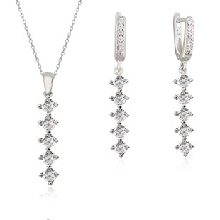 925 Ayar Gümüş Rodyumlu 5 Taş Takı Seti