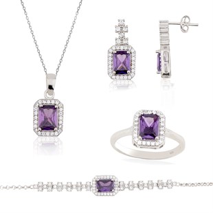 925 Ayar Gümüş Rodyumlu Ametist Baget Set