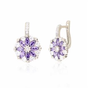 925 Ayar Gümüş Rodyumlu Ametist Çiçek Model Takı Seti