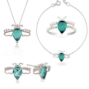 925 Ayar Gümüş Rodyumlu Arı Tasarım Takı Seti