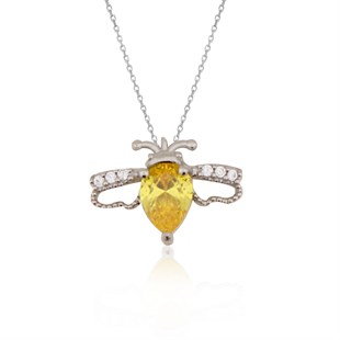 925 Ayar Gümüş Rodyumlu  Sitrin Arı Tasarım Takı Seti