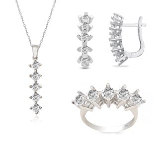 925 Ayar Gümüş Rodyumlu Beştaş Takı Seti