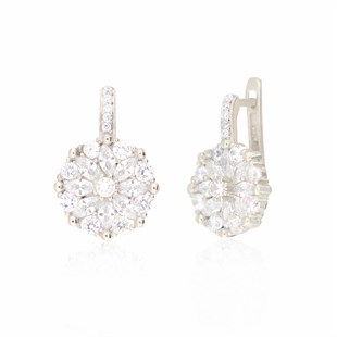 925 Ayar Gümüş Rodyumlu Beyaz Çiçek Küpe