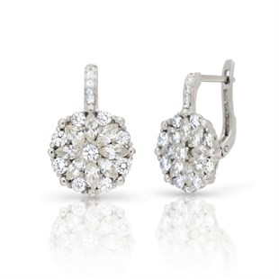 925 Ayar Gümüş Rodyumlu Beyaz Çiçek Küpe