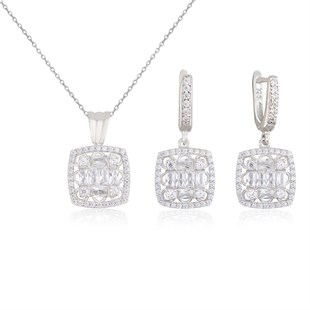 925 Ayar Gümüş Rodyumlu Büyük Baget Takı Seti