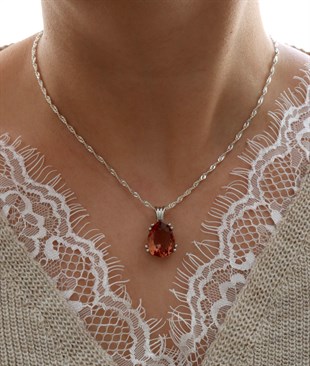 925 Ayar Gümüş Rodyumlu Damla Zultanit Taş Kolye