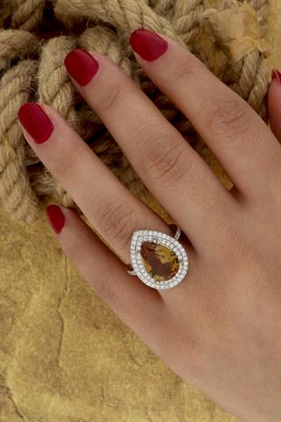 925 Ayar Gümüş Rodyumlu Damla Zultanit Taş Yüzük