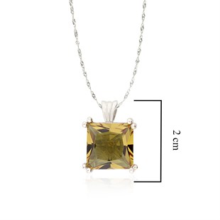 925 Ayar Gümüş Rodyumlu Kare Zultanit Taş Kolye