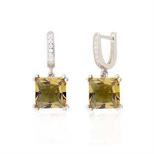 925 Ayar Gümüş Rodyumlu Kare Zultanit Taş Küpe