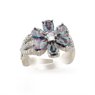 925 Ayar Gümüş Rodyumlu Mistik Topaz Manolya Çiçeği Gümüş Yüzük