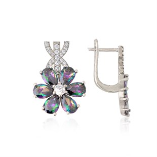 925 Ayar Gümüş Rodyumlu Mistik Topaz Taşlı Manolya Çiçeği Gümüş Takı Seti