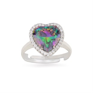 925 Ayar Gümüş Rodyumlu Mistik Topaz Taş Kalp Yüzük