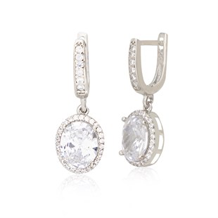 925 Ayar Gümüş  Rodyumlu Oval Taş Sallantılı Küpe