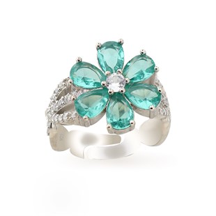 925 Ayar Gümüş Rodyumlu Paraiba Taşlı Manolya Çiçeği Gümüş Takı Seti