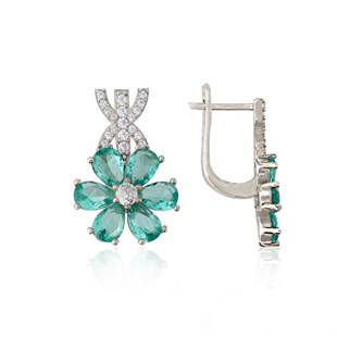 925 Ayar Gümüş Rodyumlu Paraiba Taşlı Manolya Çiçeği Gümüş Takı Seti