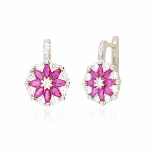 925 Ayar Gümüş Rodyumlu Pembe Çiçek Model Takı Seti
