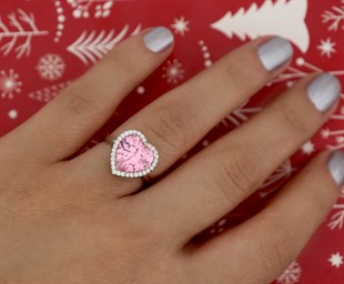 925 Ayar Gümüş Rodyumlu Pembe Kalp Yüzük