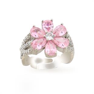 925 Ayar Gümüş Rodyumlu Pembe Taşlı Manolya Çiçeği Gümüş Takı Seti