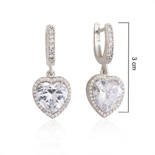 925 Ayar Gümüş Rodyumlu Pırlanta Montür Kalp Takı Seti