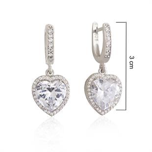 925 Ayar Gümüş Rodyumlu Pırlanta Montür Kalp Küpe