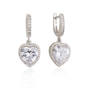 925 Ayar Gümüş Rodyumlu Pırlanta Montür Kalp Küpe