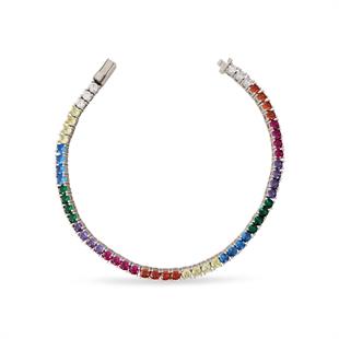 925 Ayar Gümüş Rodyumlu Rainbow Renkli Taşlı Su Yolu Bileklik