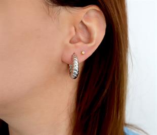 925 Ayar Gümüş Rodyumlu Spiral Burgu Desen Halka Küpe