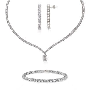 925 Ayar Gümüş Rodyumlu Su Yolu Baget Düğün Takı Seti