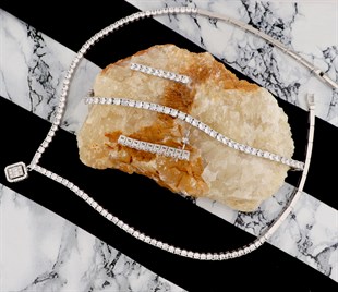 925 Ayar Gümüş Rodyumlu Su Yolu Baget Düğün Takı Seti