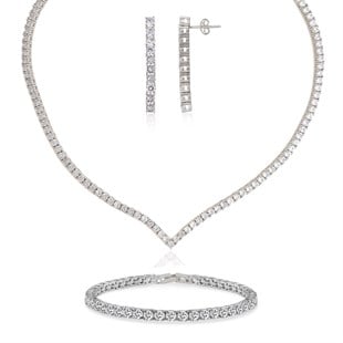 925 Ayar Gümüş Rodyumlu Su Yolu Düğün Takı Seti