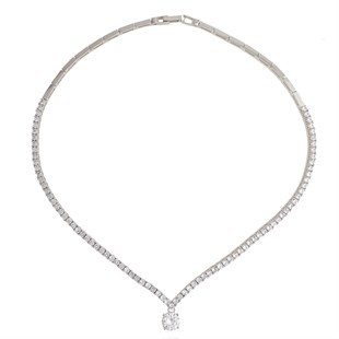 925 Ayar Gümüş Rodyumlu Su Yolu Tektaş Düğün Takı Seti